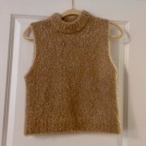 H&M HM Beige Tan Fuzzy Soft Knit Sweater Vest, NEW